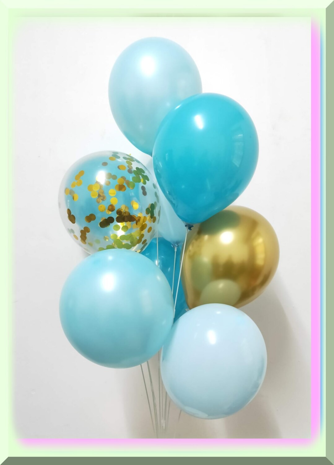 Blue and gold chrome confetti balloons 60 pack