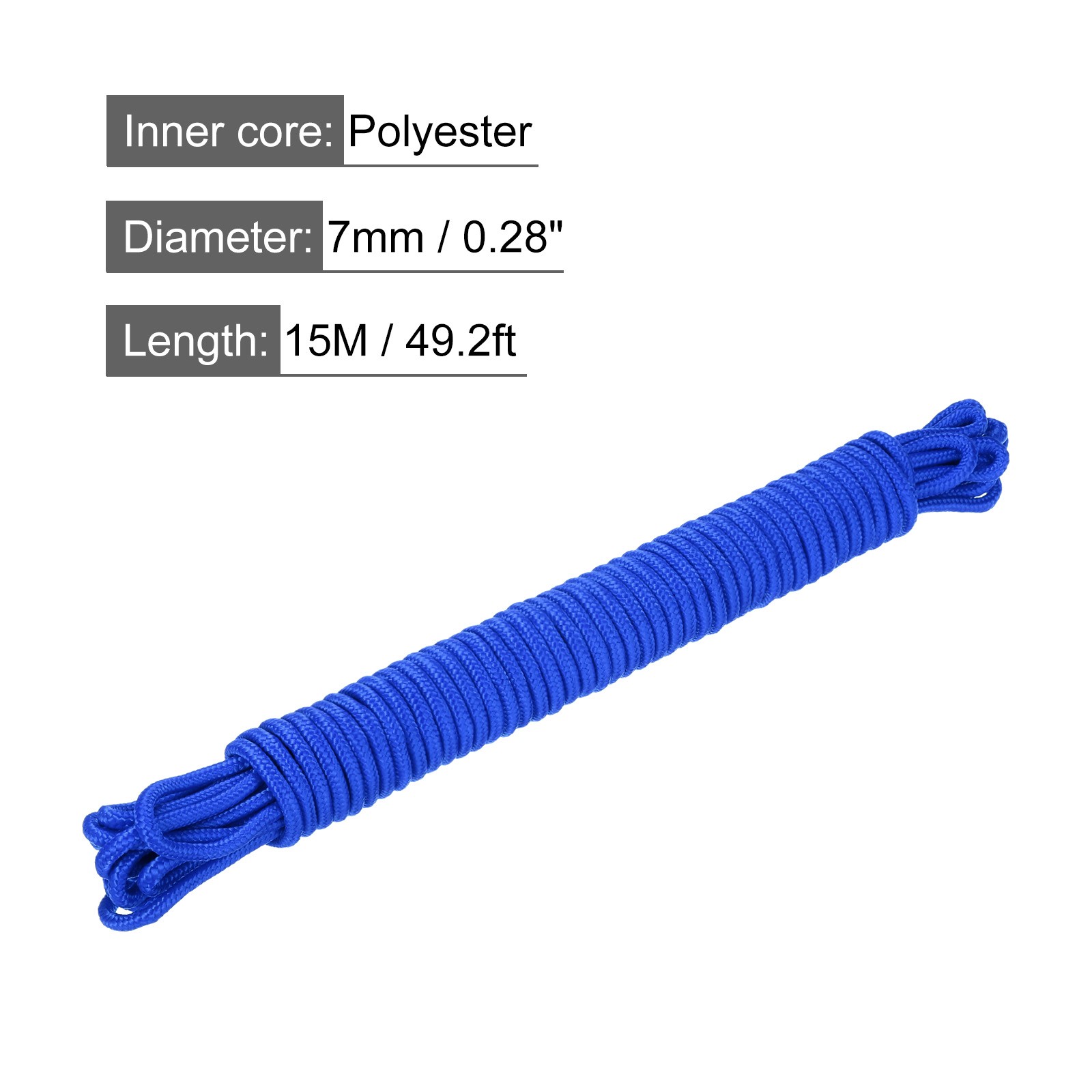 Polypropylene Braided Rope 15M/49.2ft 7mm Blue for