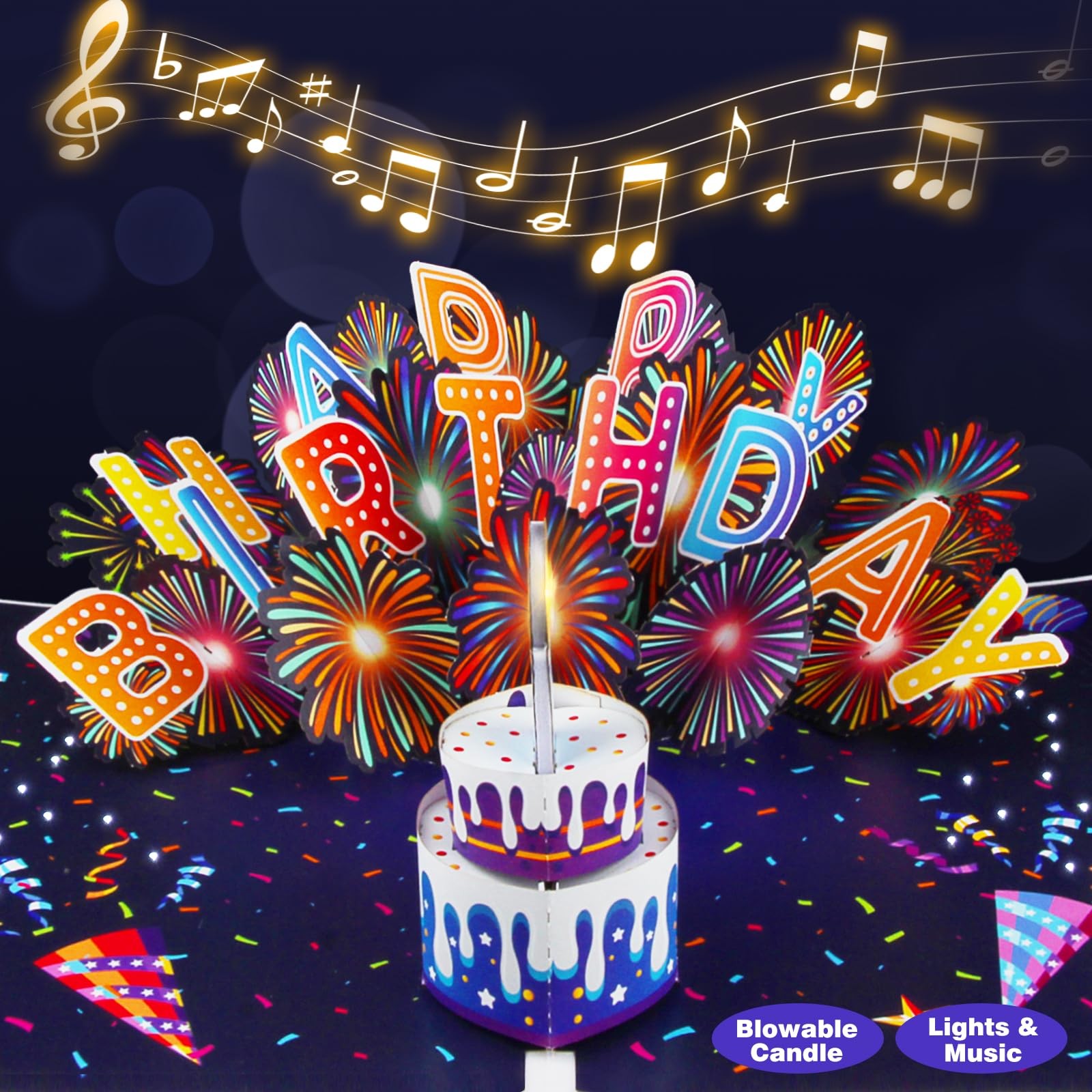 MZD8391 Birthday Cards Fireworks 3D Pop Up 5.86 inches x 8.3 inches, Orange
