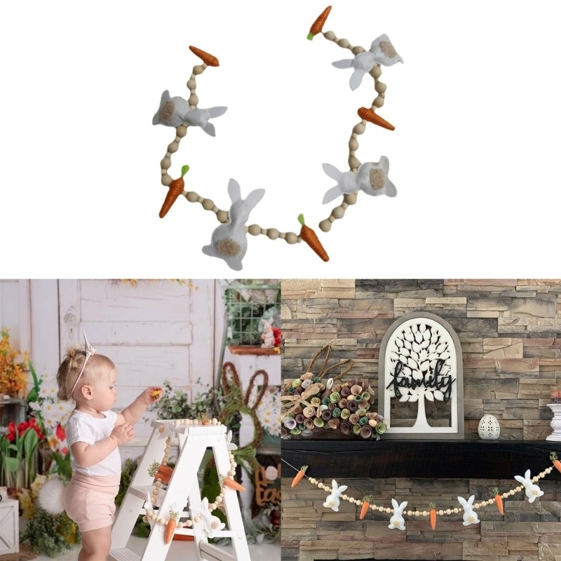 Easter Decor Rabbit Carrot Wreath Easter Banner Decoration Home Decor Ornament