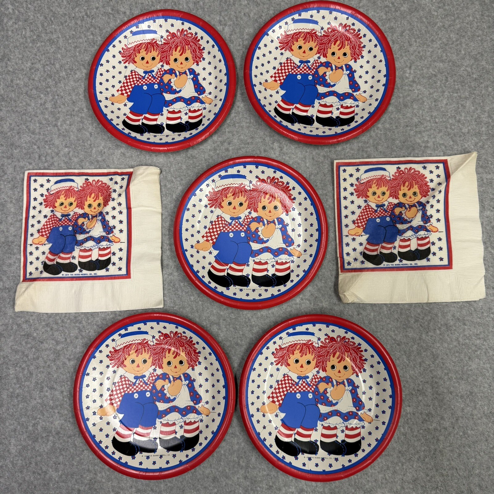 Vintage Raggedy Ann & Andy 6 Party Plates & 2 Napkins