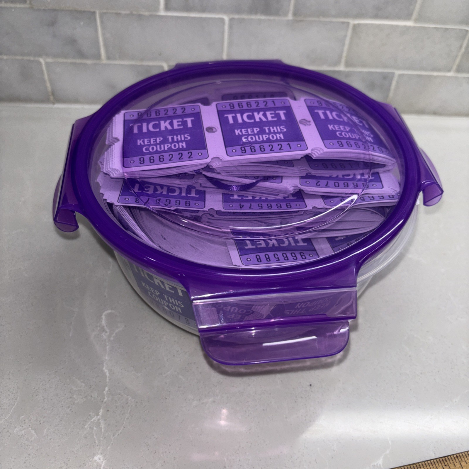 Large Tub Of raffle Tickets Flat Double Stub 50/50 Keep This Coupon