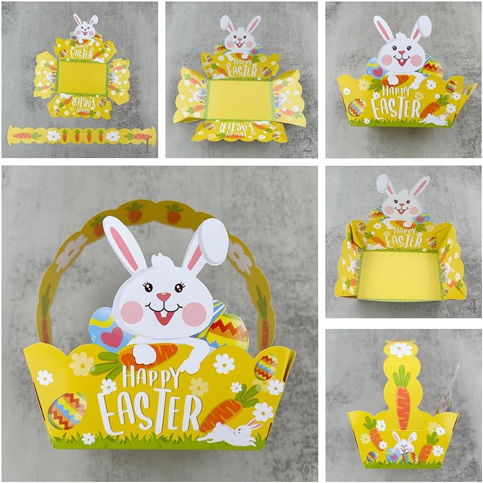 12pcs Easter Treat Boxes Paper Baskets w/ Handle Kids Egg Hunt Party Favors