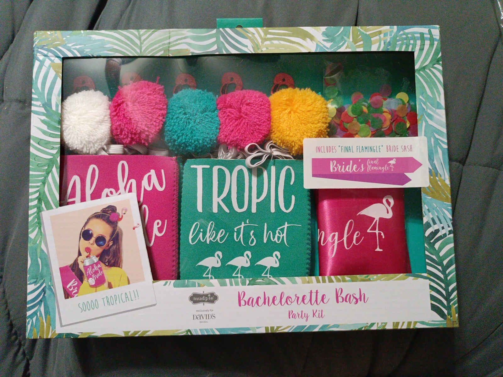 David’s Bridal mudpie Bachelorette Bash Party Kit Tropical Flamingo Sash Beach