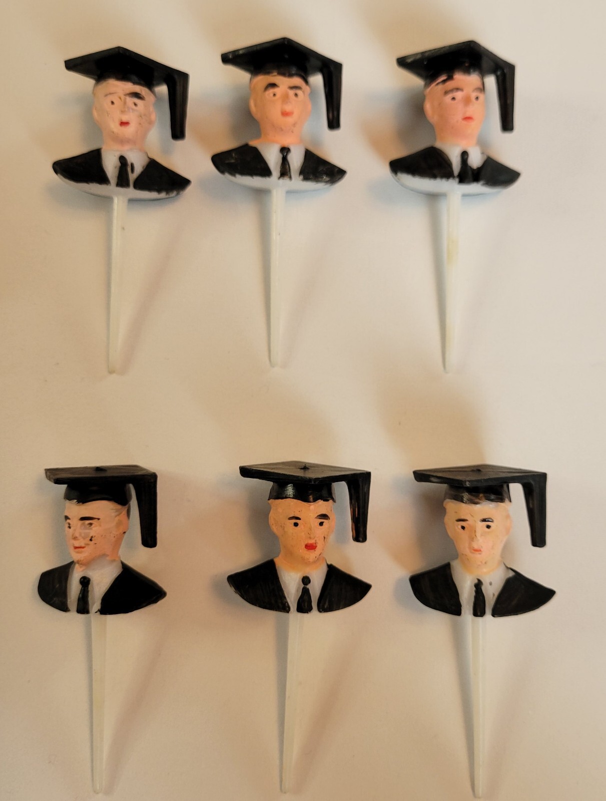 Lot of 6 Vintage Graduation Cupcake Picks Cake Toppers Man Male Robe Boy  