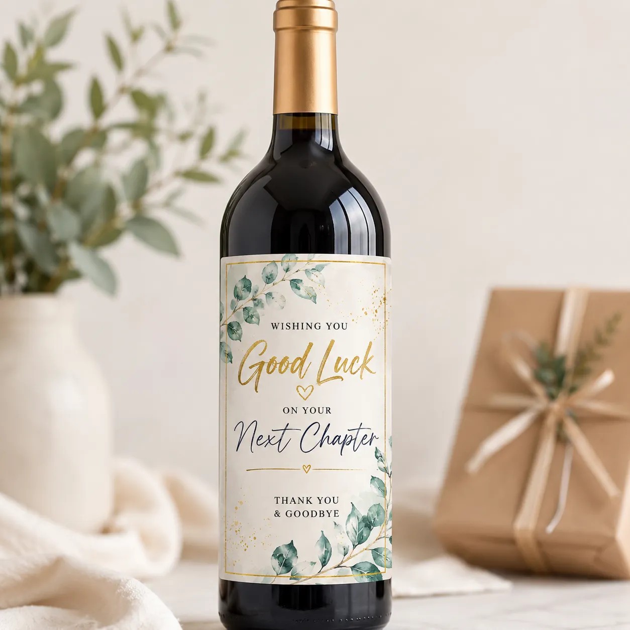 Personalised Leaving Gift Bottle Label Sticker Custom Wine Champagne Gift