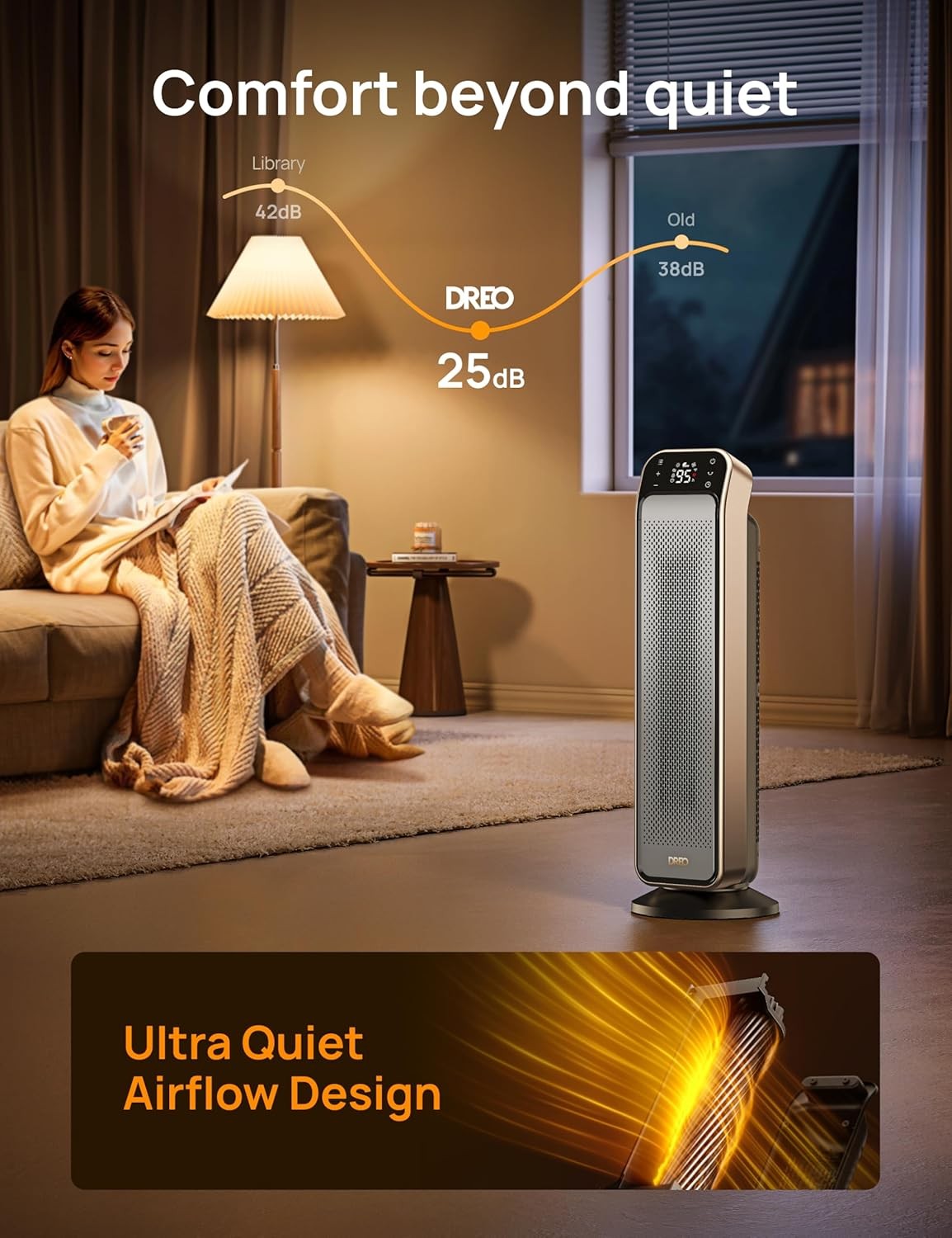 Space Heater Indoor, 25″ 11.5ft/s Fast Portable Room Heater