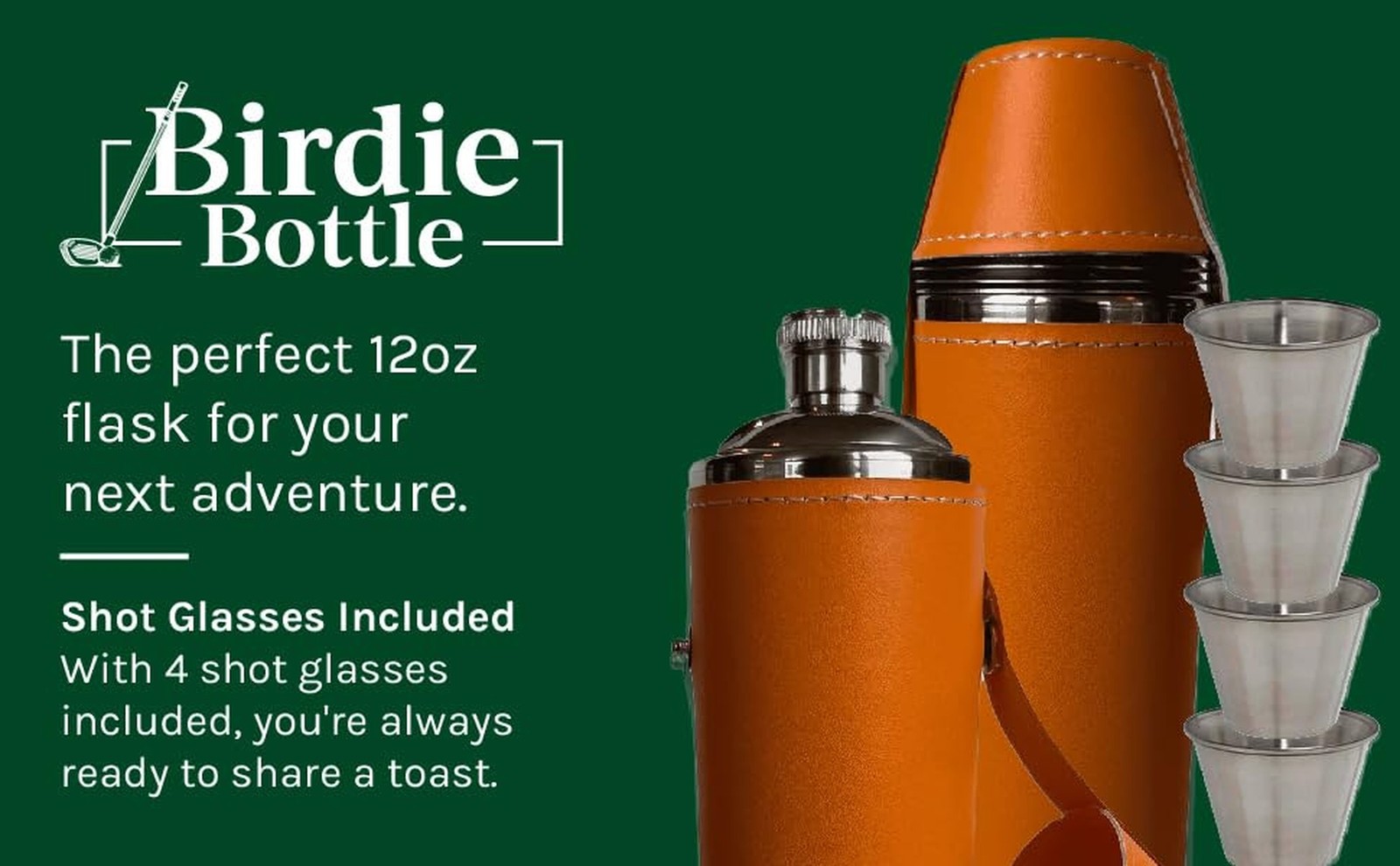 12oz Orange Flask with 4 Shot Glasses in Cap – Stainless Steel with Waterp