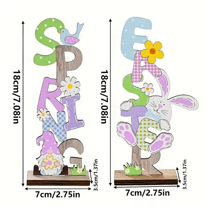 Easter & Spring Wooden Table Sign Easter Bunny Gnome Stand Tabletop Decor Set 2