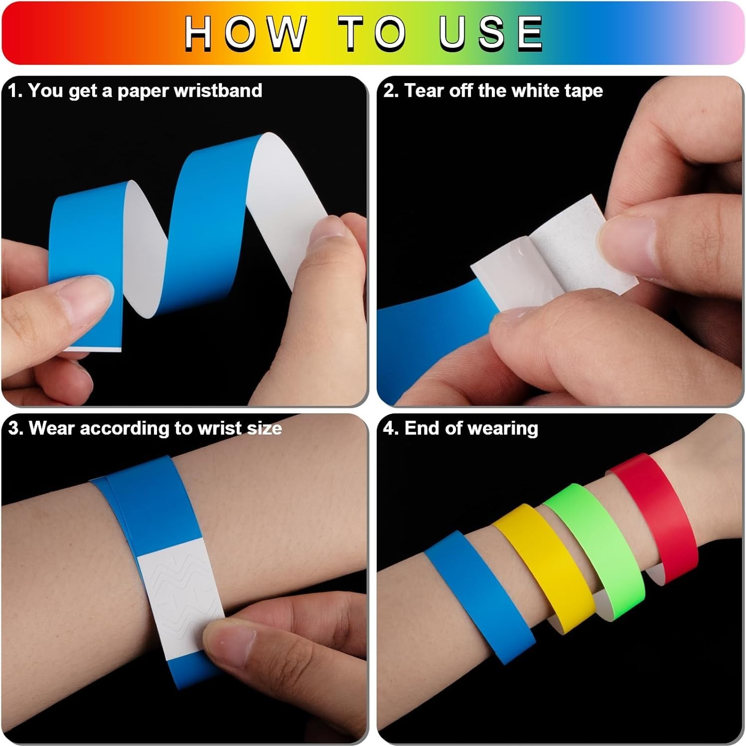 1200 pulseras de papel plástico para eventos pulseras de color neón