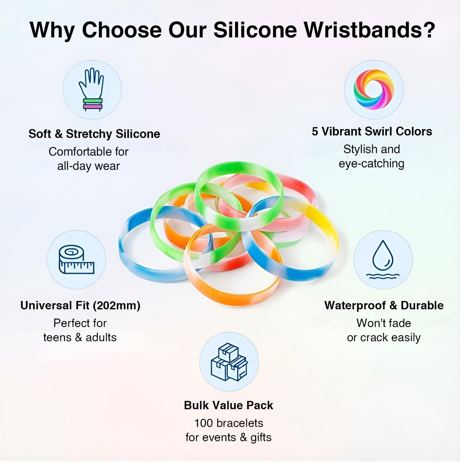 Rubber Bracelet Wristbands | 100 Silicone Bracelets for Women, Men & Teens | …