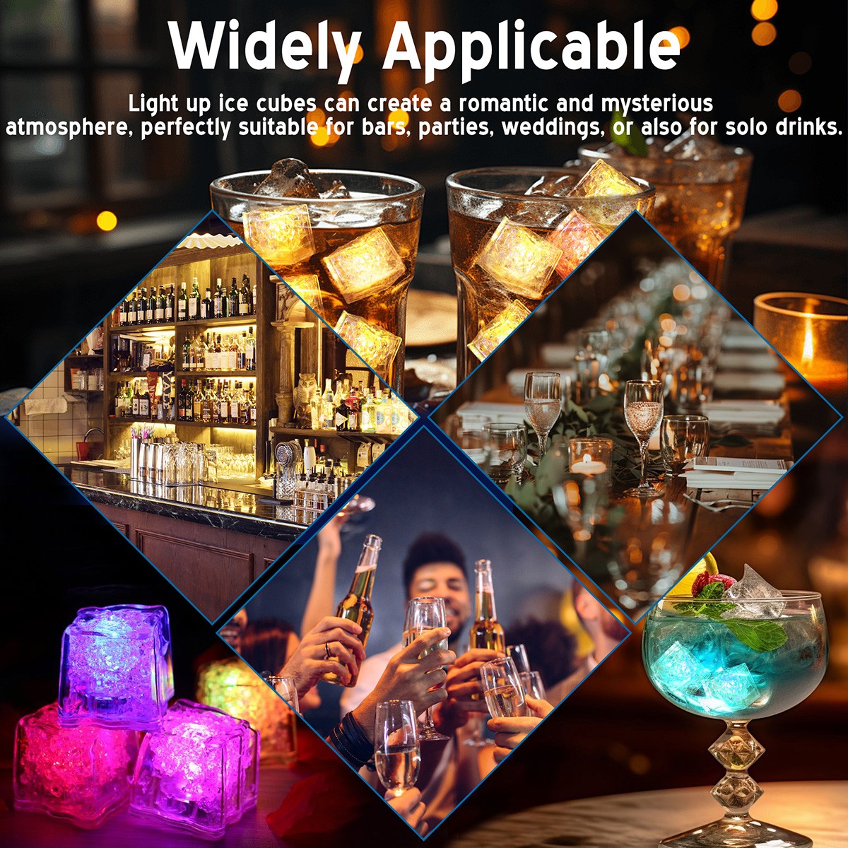 Light Up Ice Cubes, 12 Pack Multi Color Led Ice Cubes for Drinks Changing Lights