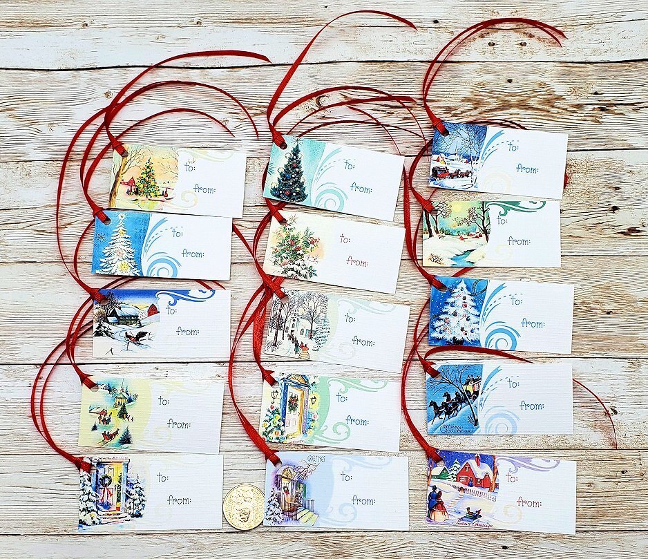 15-Christmas-Retro-Winter-Snow-To/From-Holiday-Linen Cardstock-Gift-Hang-Tags