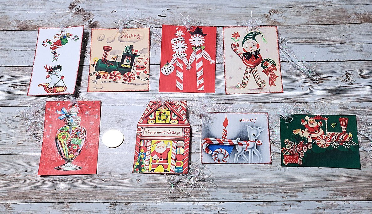 8-Christmas-Retro-Mid Century-1950s-Kitschy-Party-Linen Cardstock-Gift-Hang-Tags