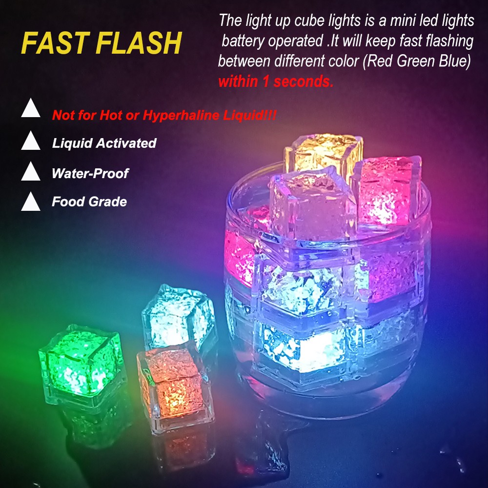 LED Ice Cubes Glowing in the Dark Light Up Barware Party Wedding Home Decoration
