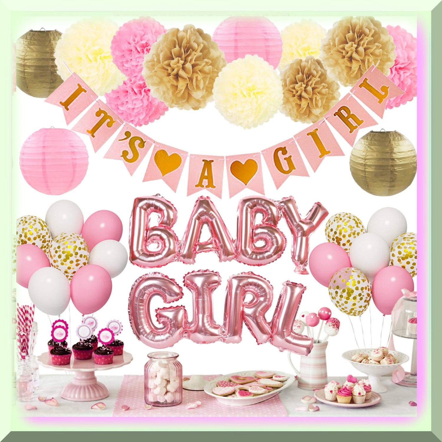 Pink Baby Girl Party Pack with Banner and Decorations