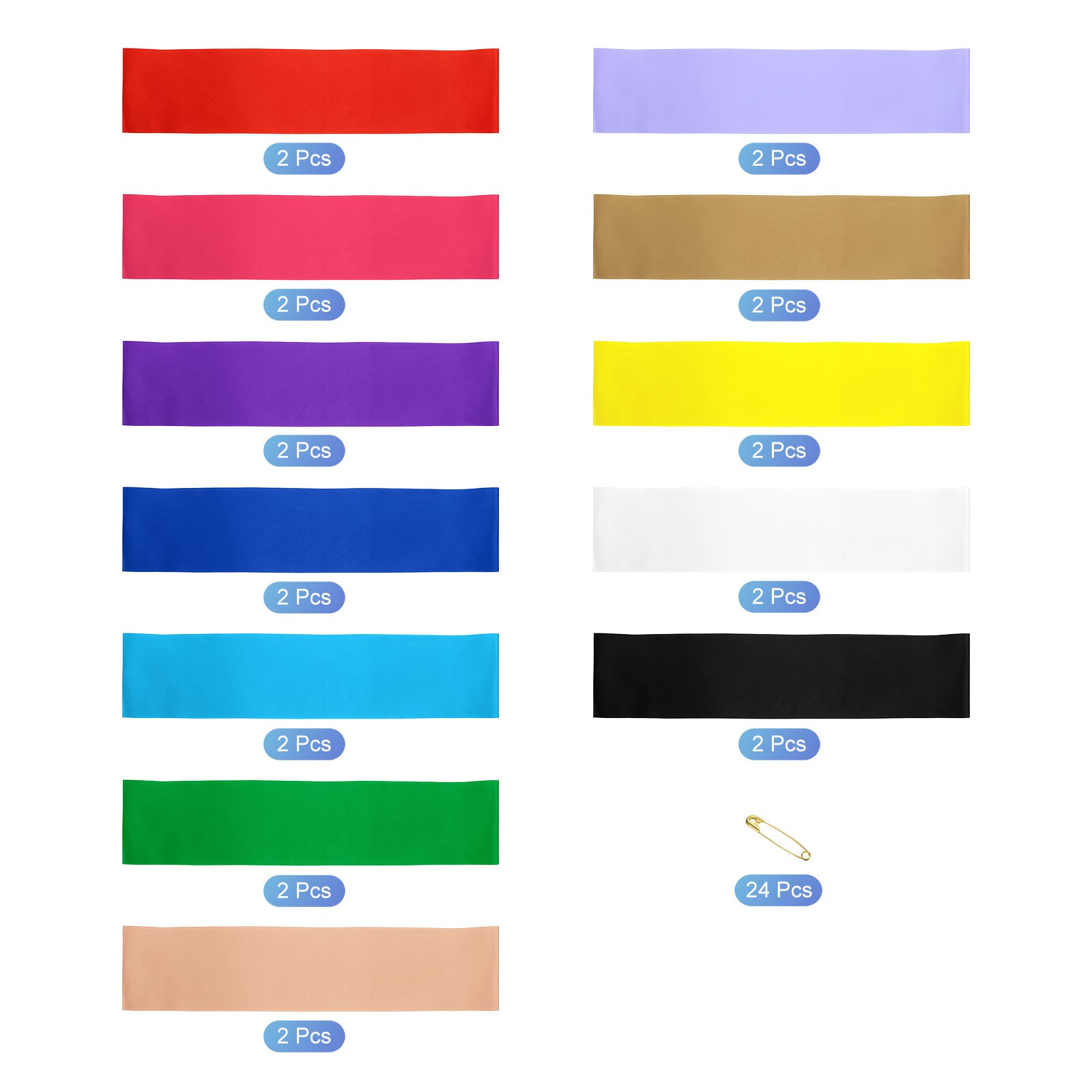 Blank Satin Sash, 24 Pack Multicolor Blank Sash Plain Satin Sashes