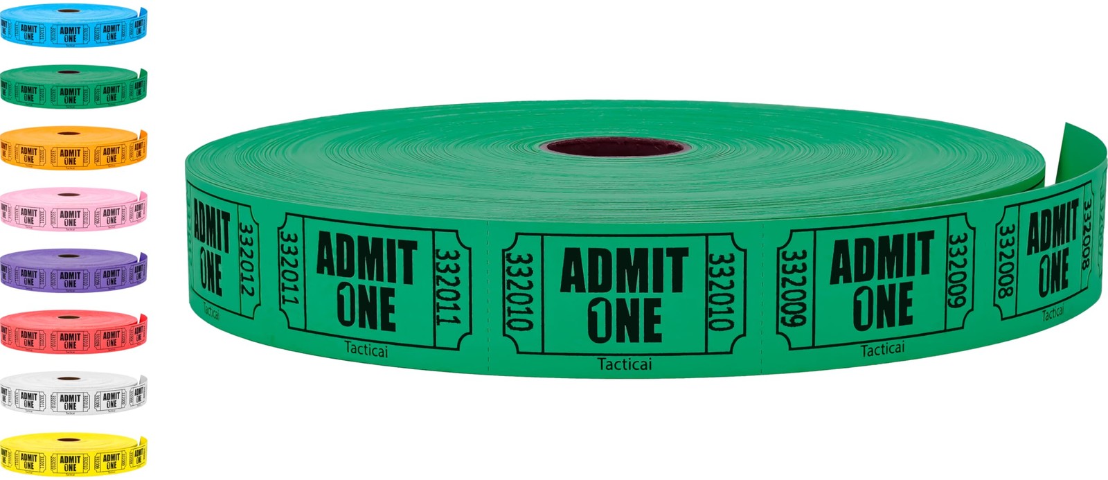 Tacticai 2000 Admit One Raffle Tickets, Single Roll, Green