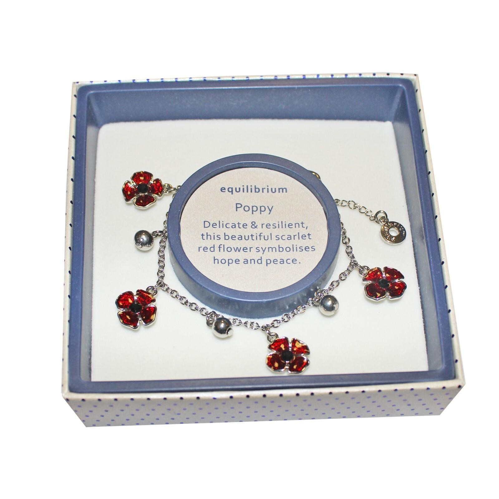 Remembrance Sunday Poppy Bracelet Silver and Red Enamel