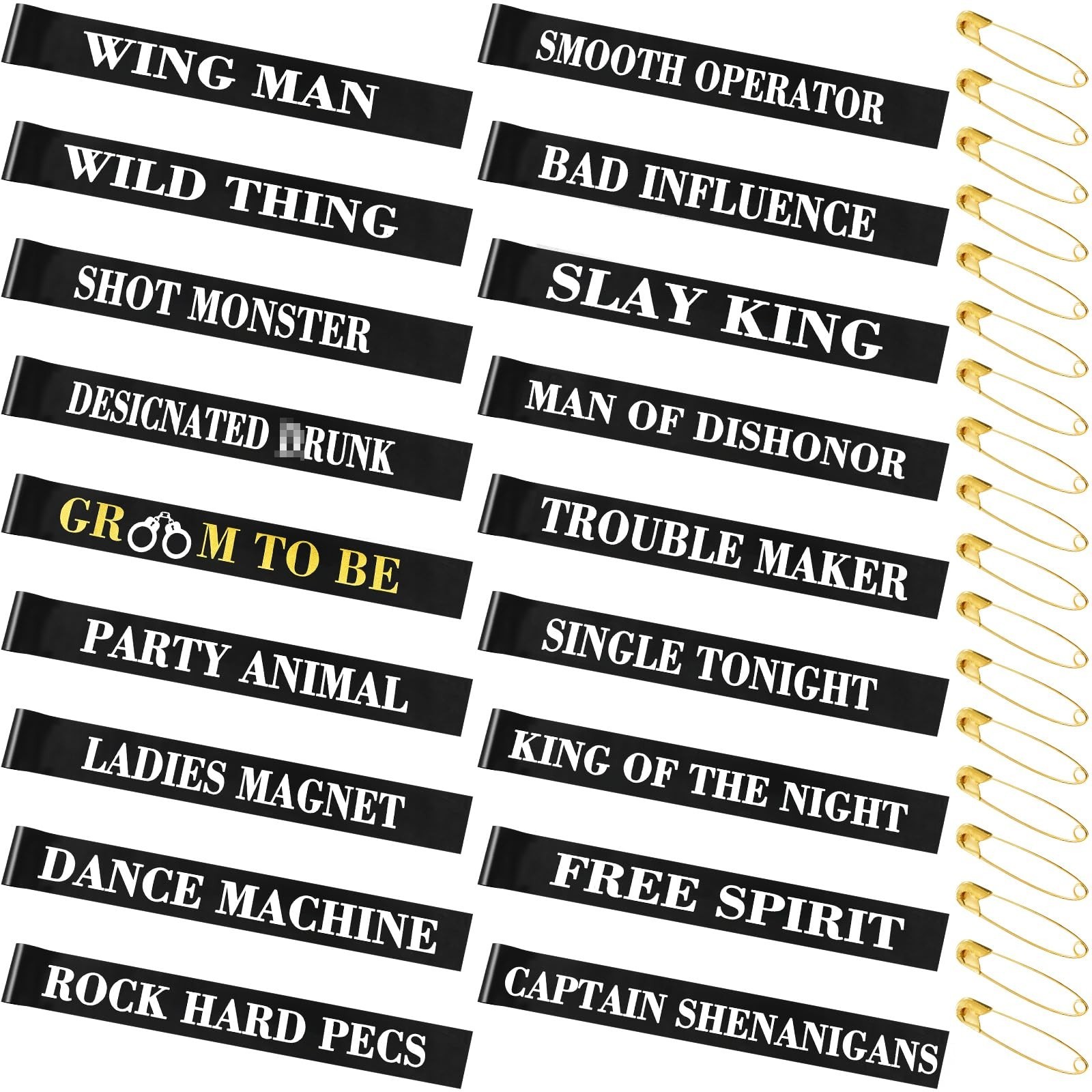 18 Pack Funny Bachelor Party Sashes & Pins – Groomsmen Team Groom Decorations, B