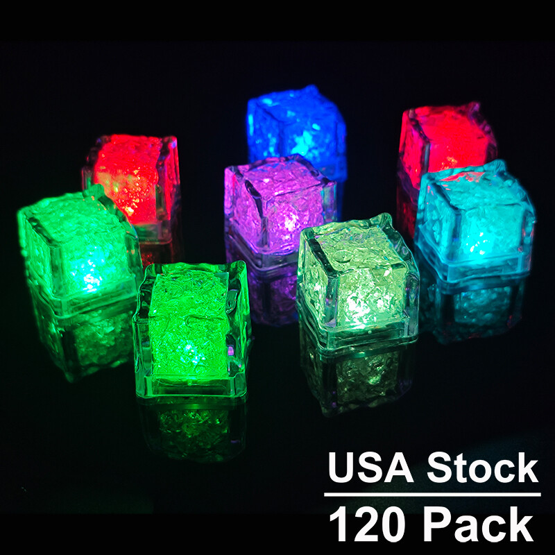 120 Pack Multi Color Flashing Glow in The Dark LED Light Up Ice Cube for Drinks