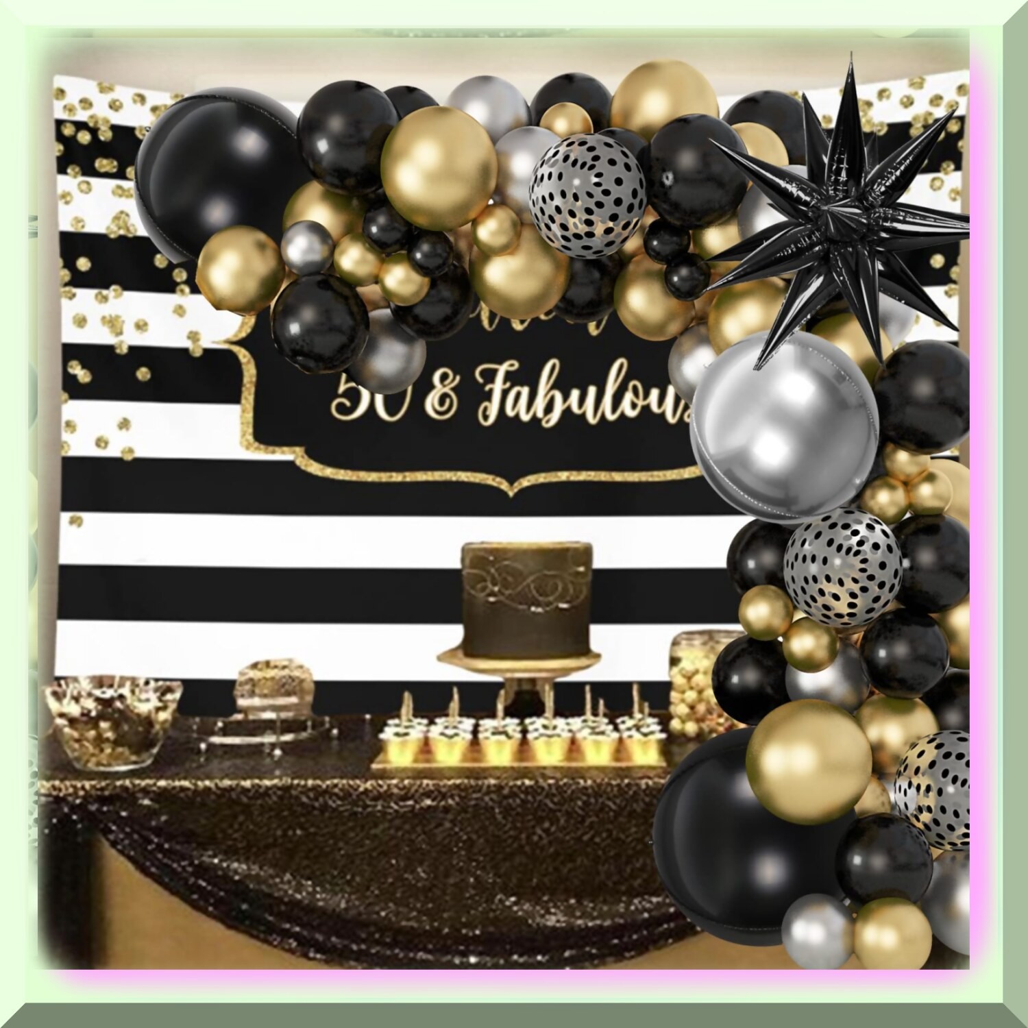 Black and Gold Balloon Garland Arch Kit with 148 Pieces