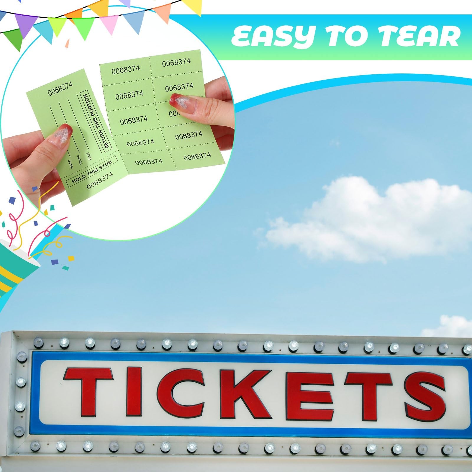 600 Sheets Multicolor Raffle Tickets Chinese Auction 10 Bid Numbers 3.3×4.5 In