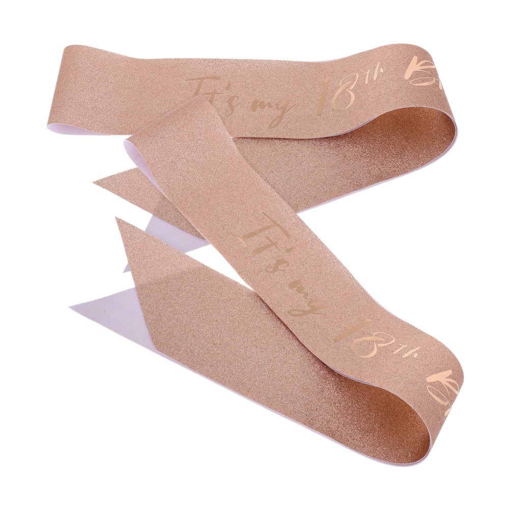 2Pcs Fabric 18Th Birthday Sash Rose Gold Birthday Girl Party Decoration Sash