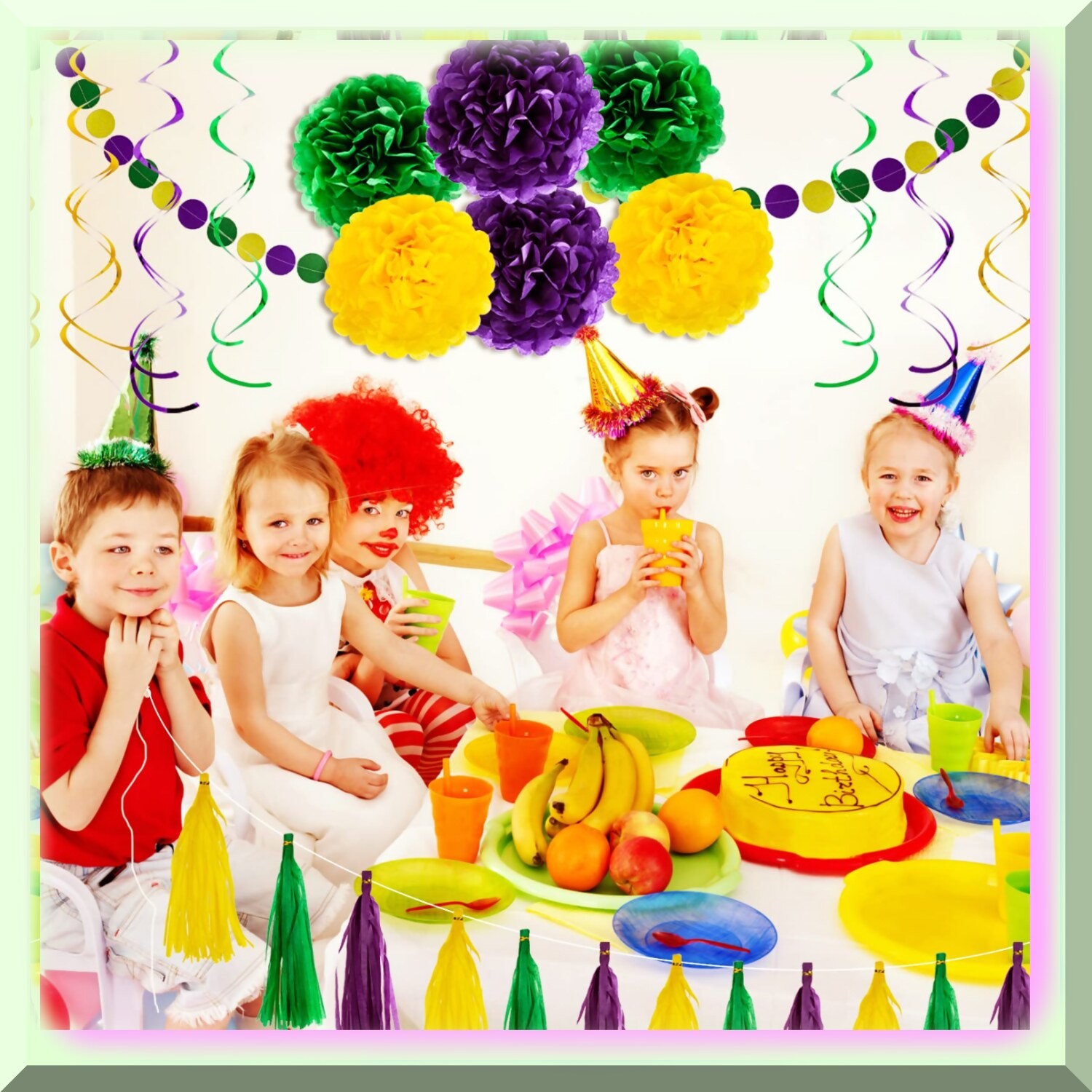 Mardi Gras Tissue Paper Pom Poms and Decorations Pack