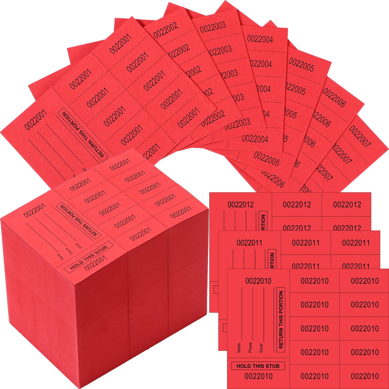 1000 Sheet 10 Bid Raffle Tickets Chinese Auction Fundraiser Tags Red Bidding