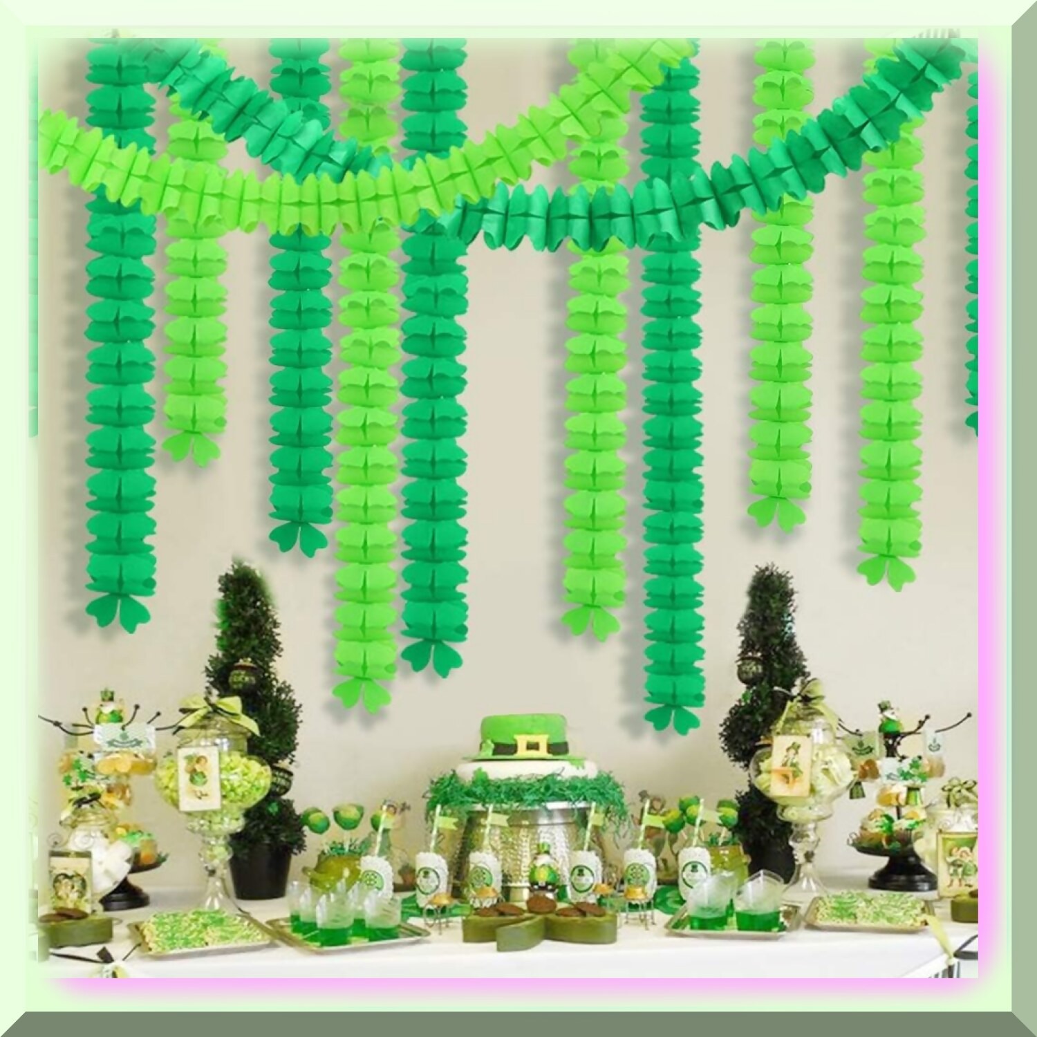 Vibrant Green Tissue Paper Garland for Celebrations