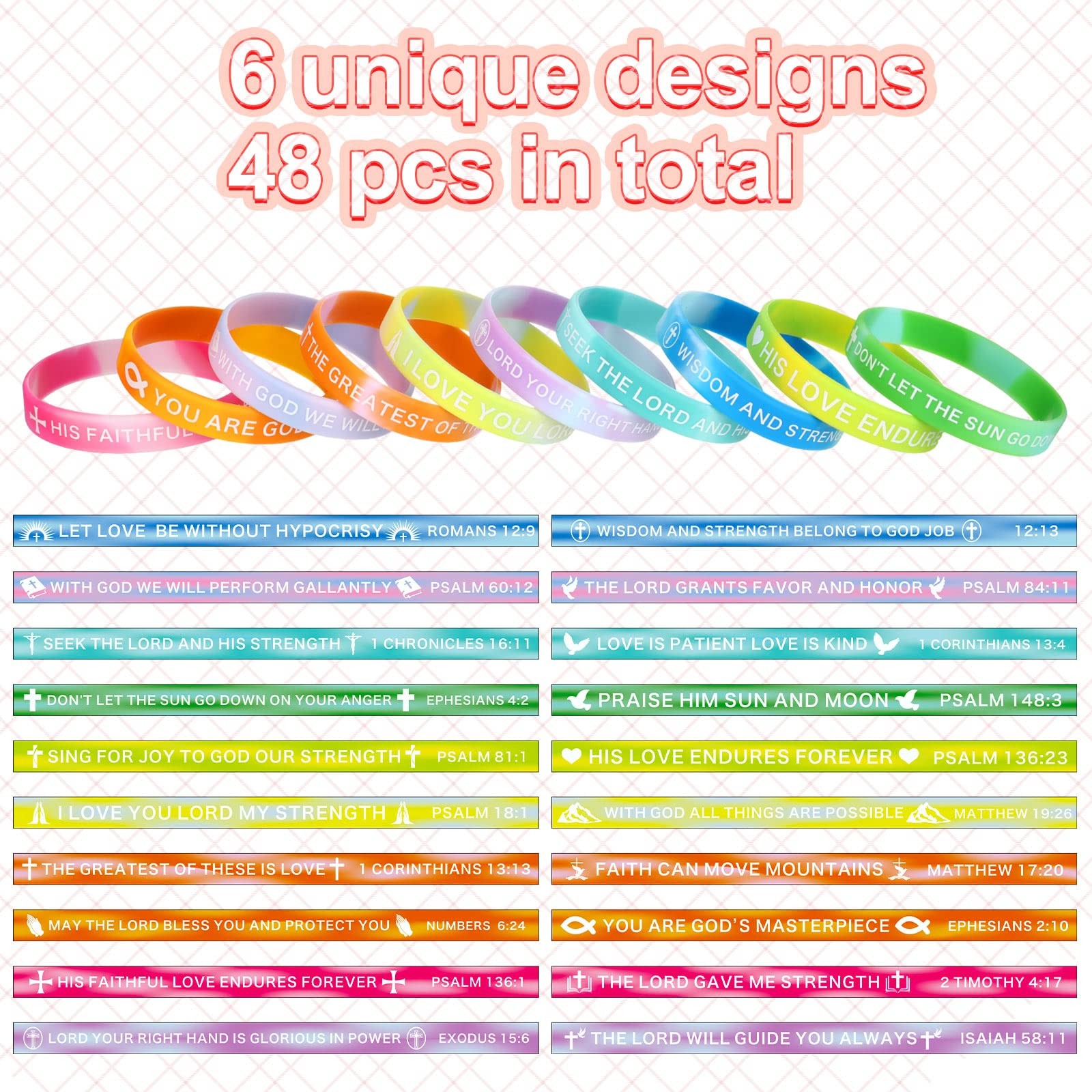 60PCS Religious Silicone Bible Verse Bracelets Motivational Christian Wristbands