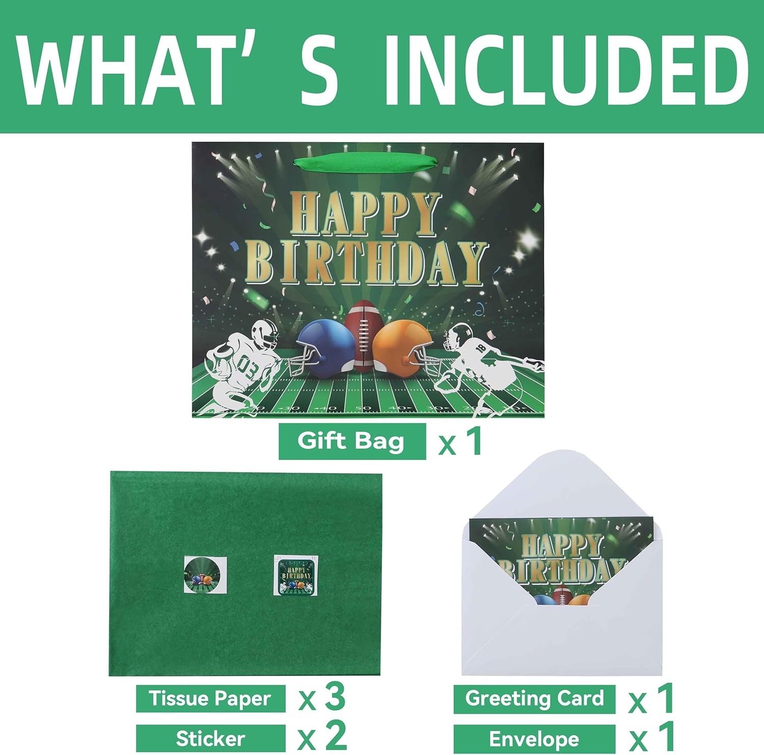 13” Lar Football-themed Birthday Bag Set with Handles,