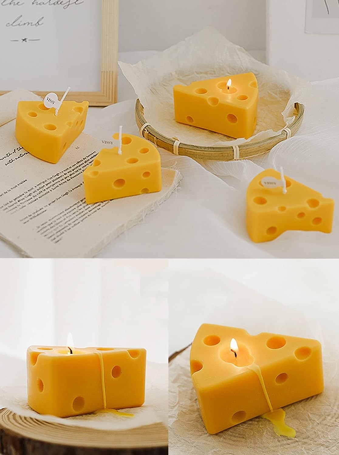 Cheese Shaped Scented Decorative Candle – Cute Fun Home Kitchen Food Decor Gift