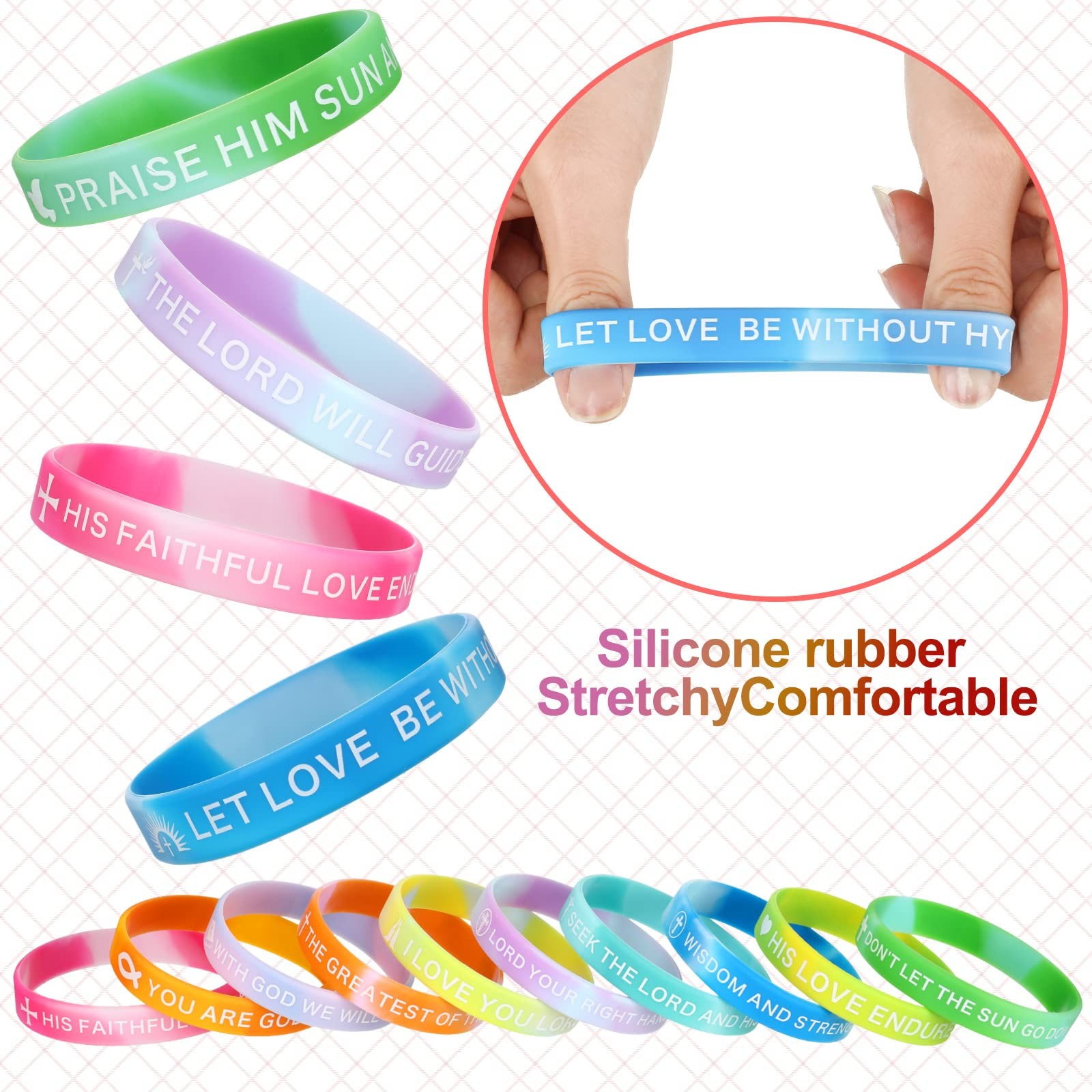 60PCS Religious Silicone Bible Verse Bracelets Motivational Christian Wristbands