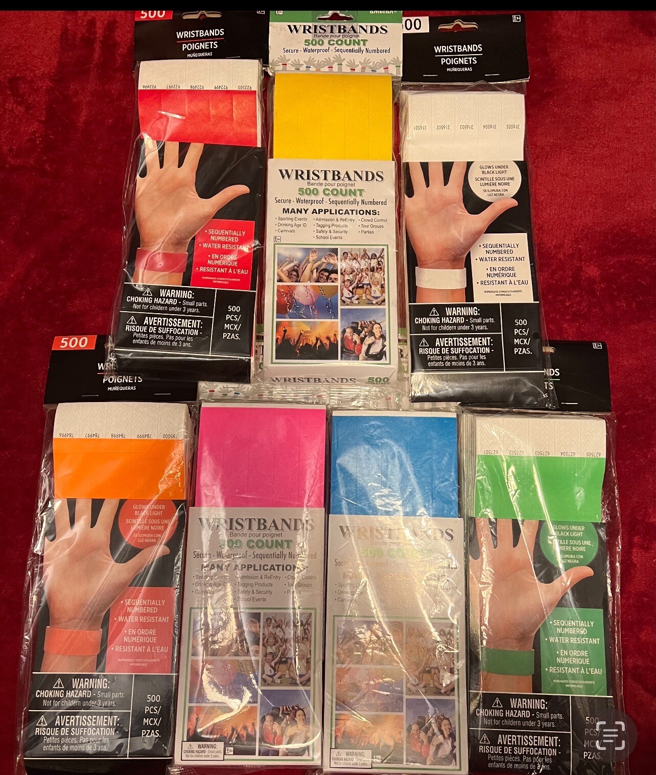 NEW AMSCAN Event Wristbands 500 Count Secure Waterproof Sequentially Numbered