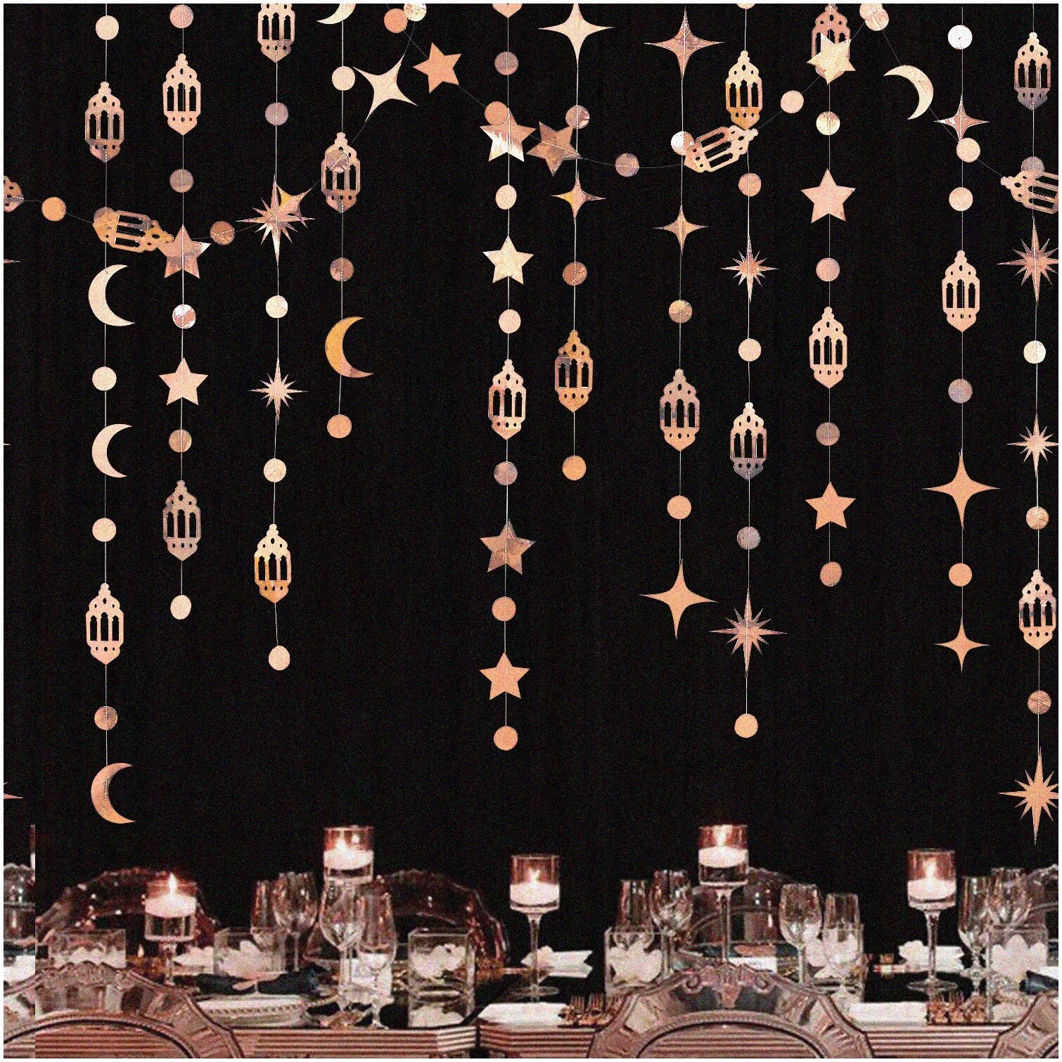 Eid Mubarak Decor with Starry Lantern and Moon Garland