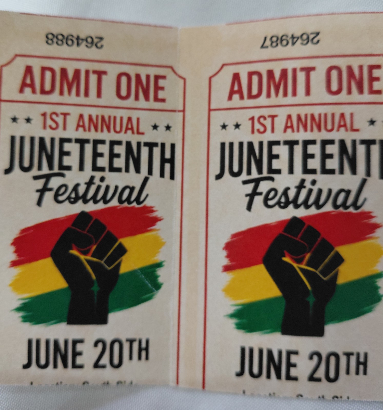 Juneteenth Festival Admission Tickets Lot of 4 Consecutive Unused 1st Annual