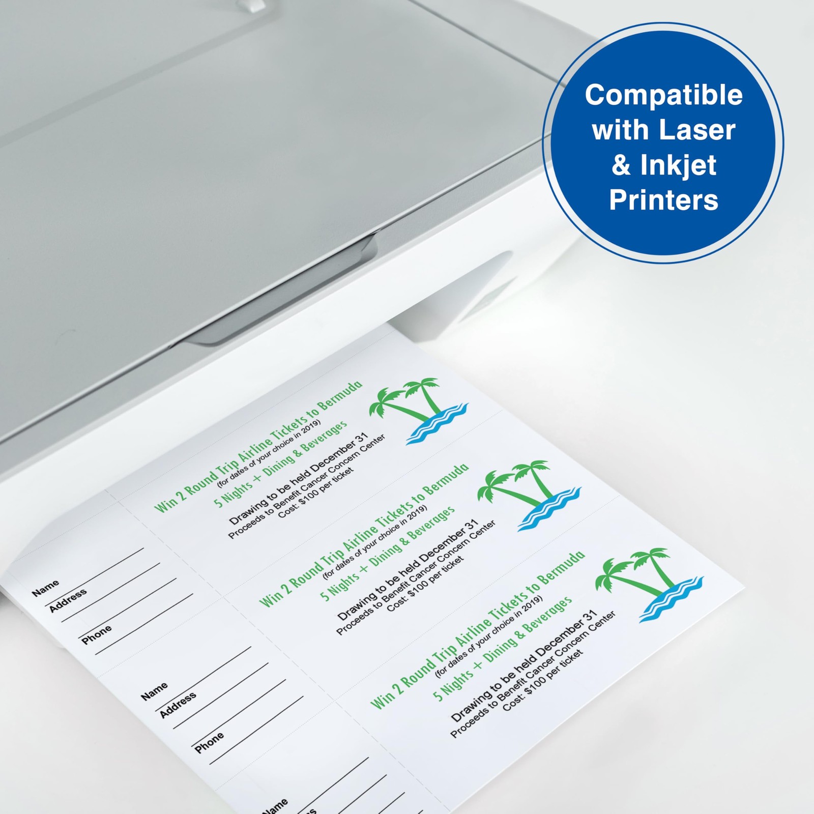 Printable Raffle Tickets Perforated Cardstock 1000 Sheets For Fundraisers Events