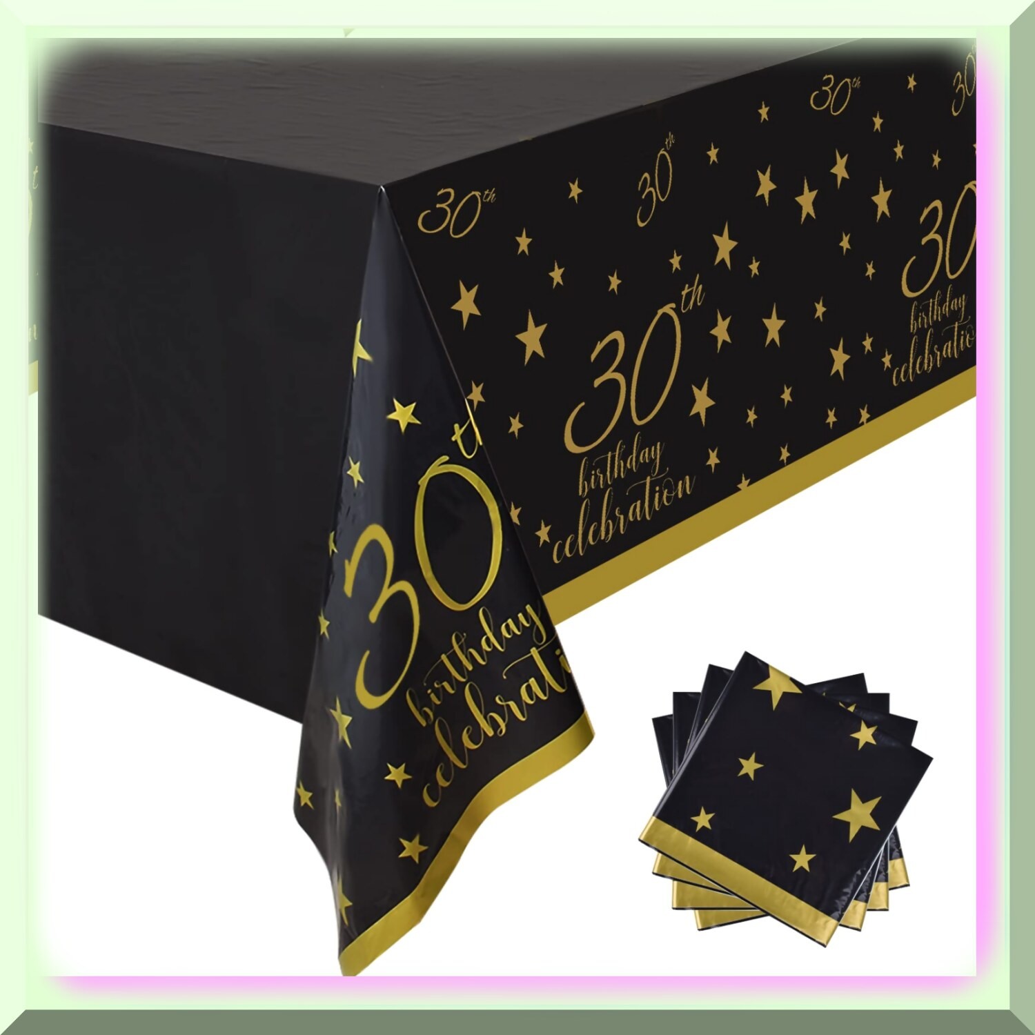 Gold and Black Disposable Waterproof Tablecloths 4-Pack