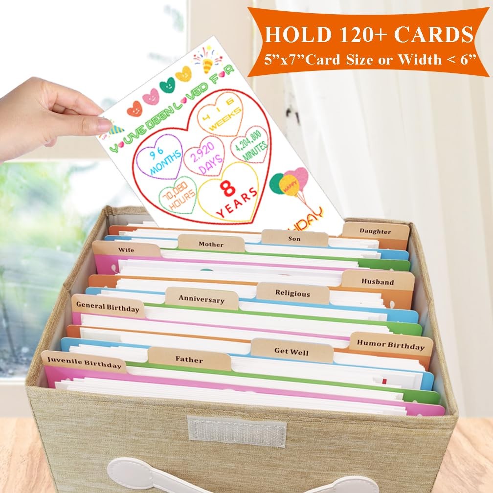 DOFFICE Greeting Card Organizer & Storage Box Medium, Khaki/Grey – 2 Pack