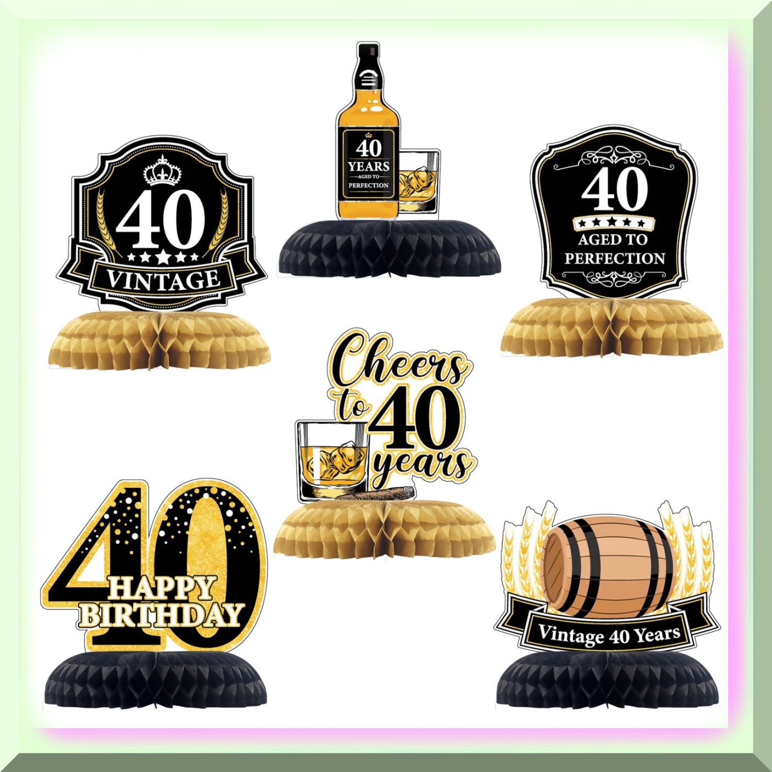 Vintage Whiskey 40th Birthday Honeycomb Centerpieces