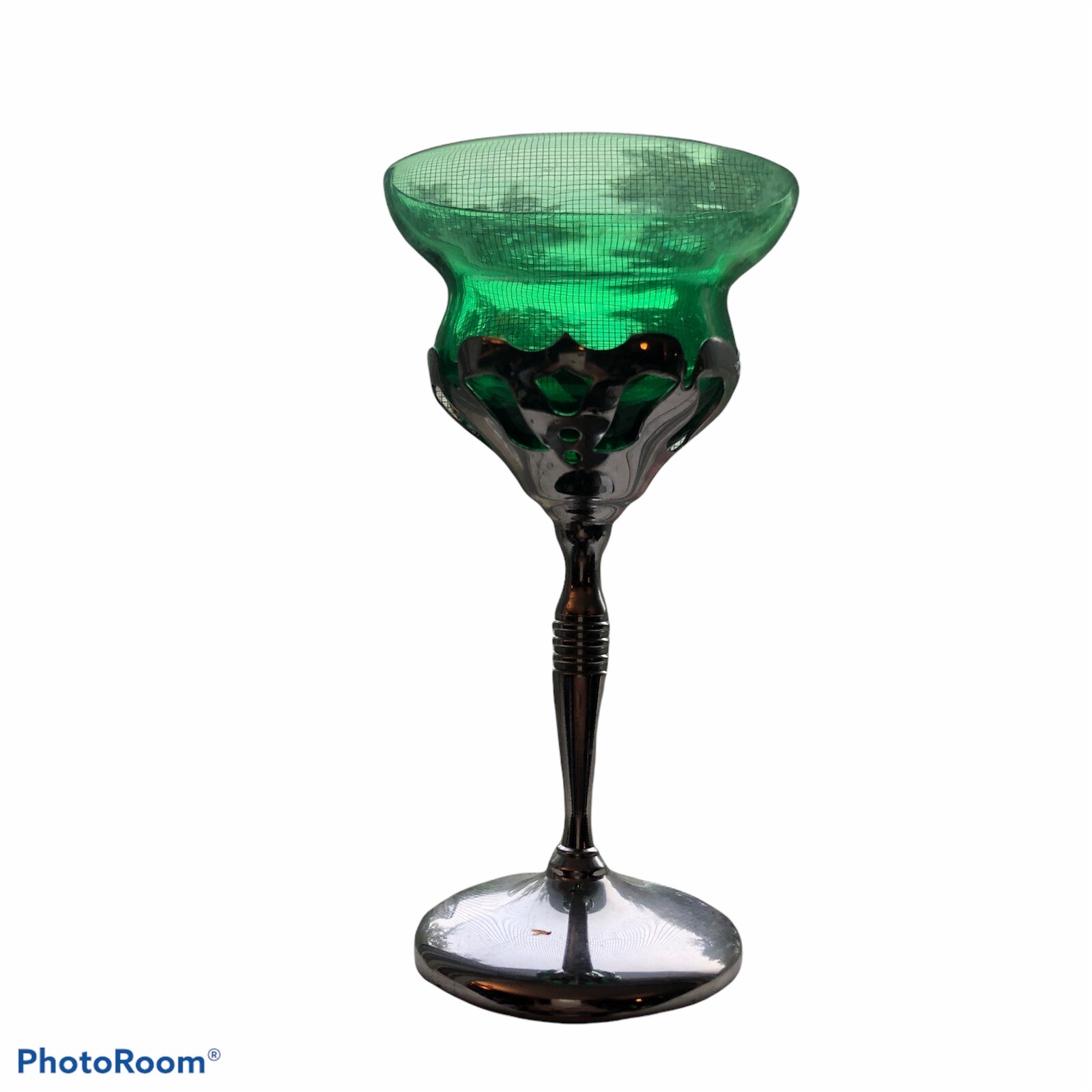 Pierced Stainless Steel Stem Detachable Green Glass Wine Sorbet Mouse Cup