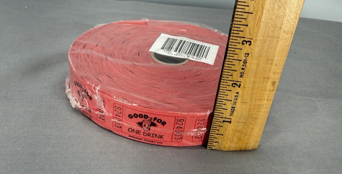 GOOD FOR ONE DRINK Single Tickets Stub Roll of 2000 Red Color Numbered NEW