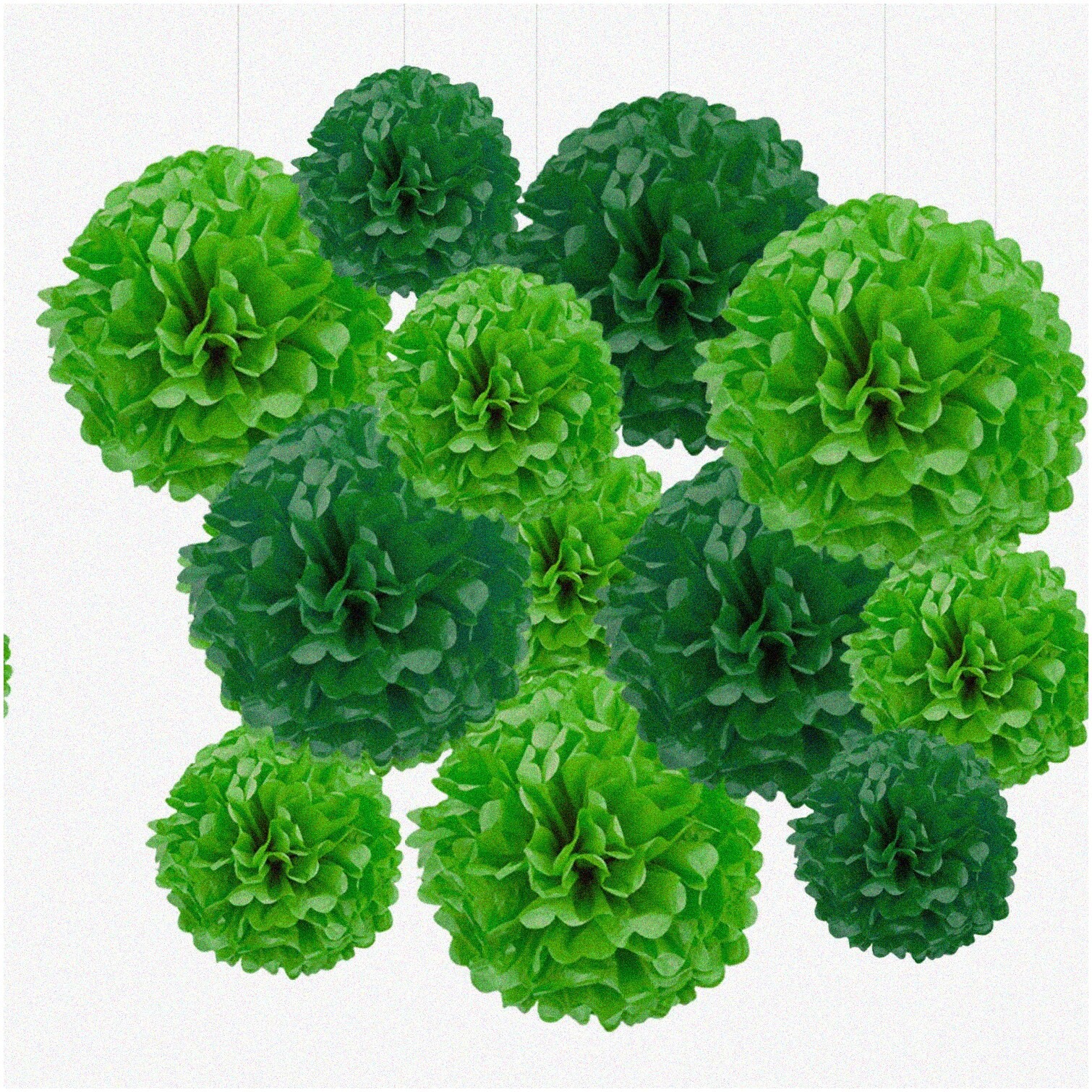 Jungle Green Hanging Paper Pom Poms Set of Six