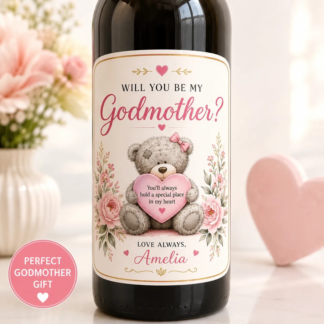 Personalised Godmother Proposal Bottle Label Sticker Custom Wine Gift Keepsake