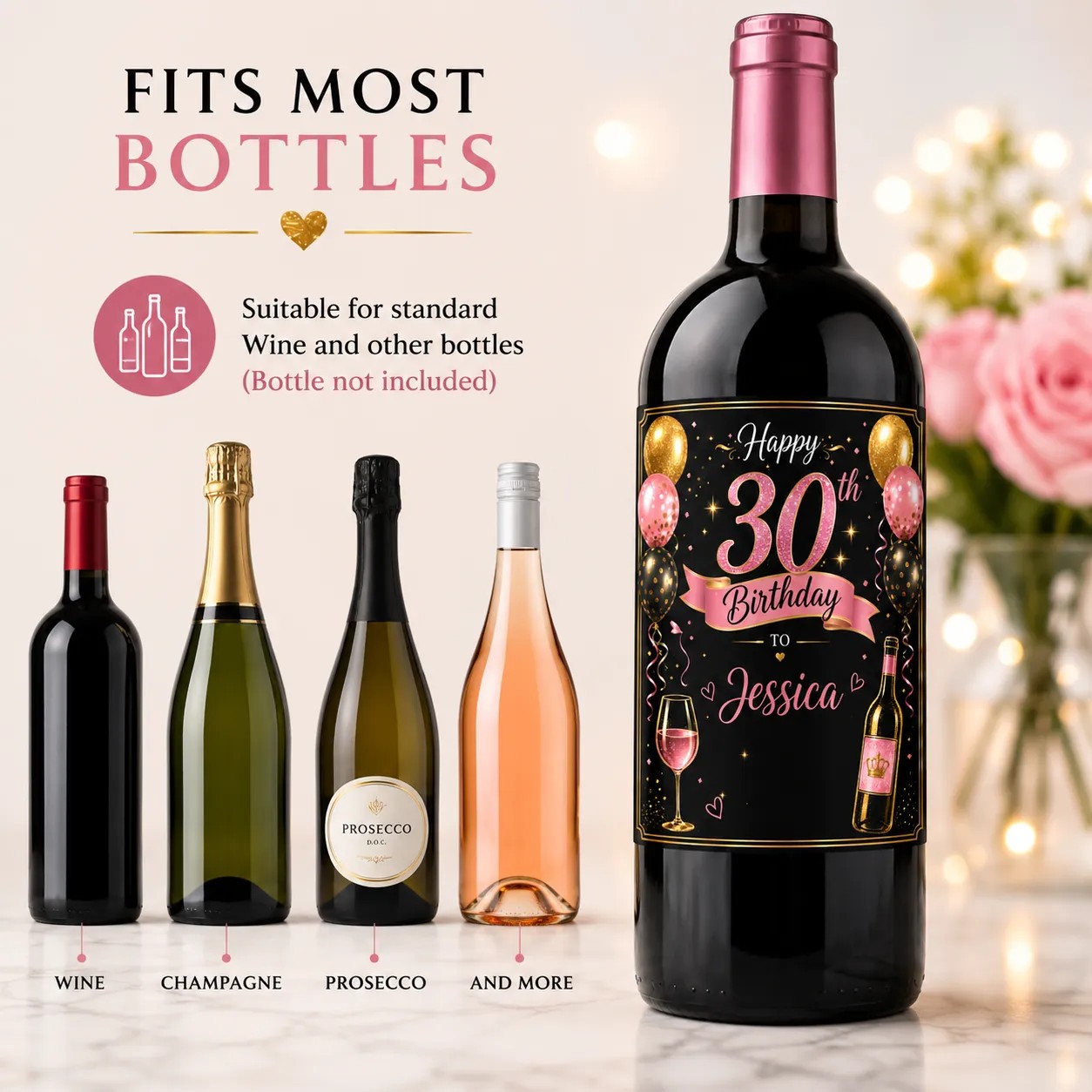 Personalised 30th Birthday Bottle Label Custom Name Wine Sticker Gift