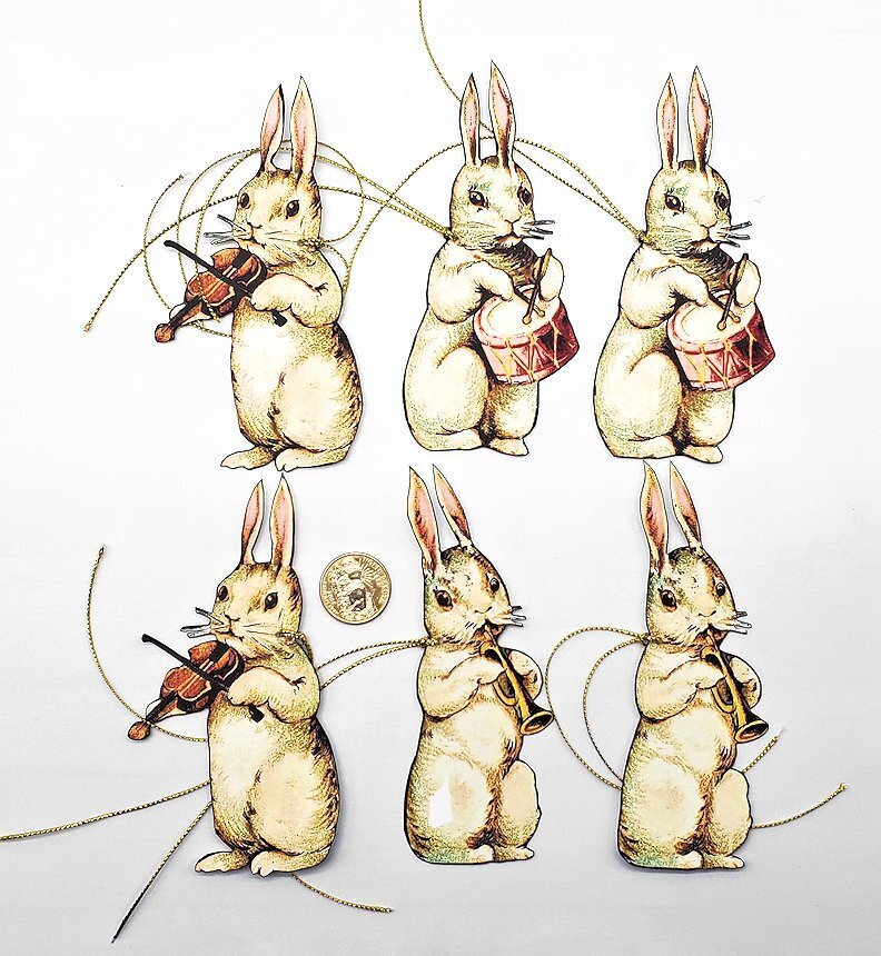 6-Easter-Vintage-Fussy Cut-Bunny-Ephemera-Heavy Cardstock-Ornaments