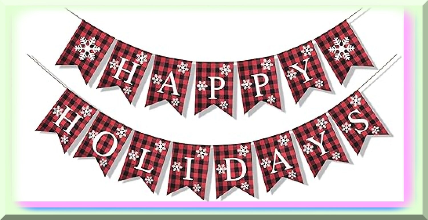 Rustic Buffalo Plaid Holiday Banner 8ft Flags