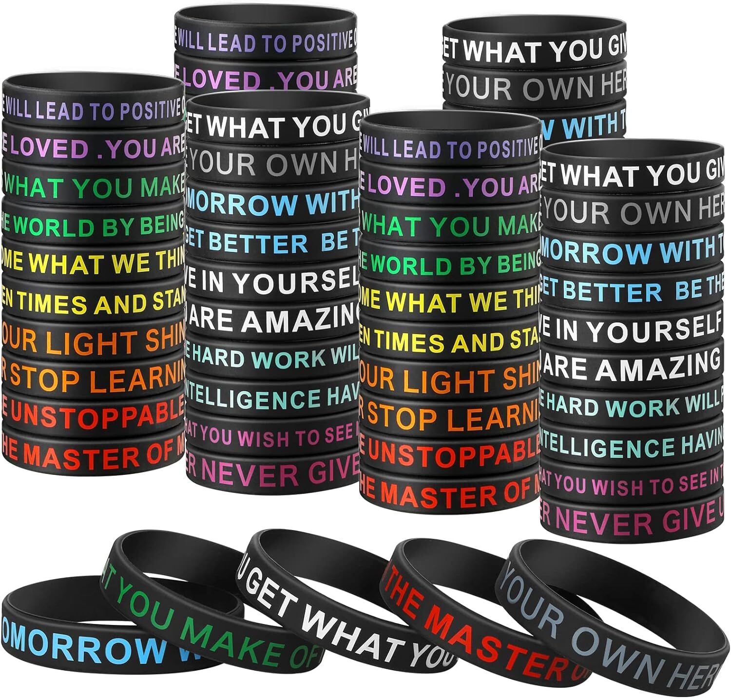 Inspirational Silicone Bracelets Black Motivational Quote Rubber Wristbands